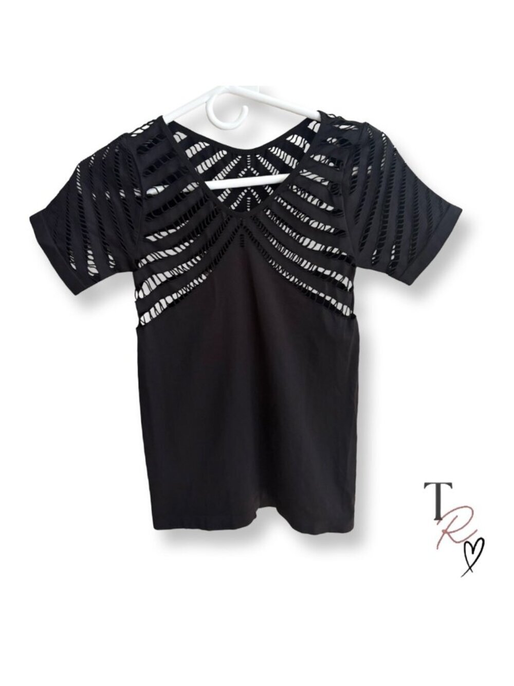 Sport Pro Compression Black Cutout Lasercut Short Sleeve Athletic Top Size M